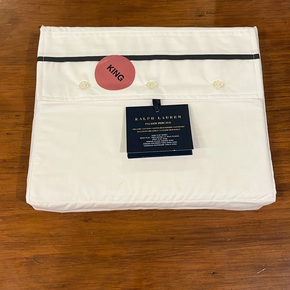 Ralph Lauren Palmer Percale King Flat Sheet Organic Cotton 464 Thread Count grey